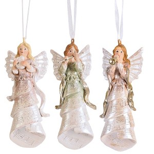 Dicksons Musical Notation Angels Pearlized White 4 Inch Resin Hanging Christmas Ornament Set of 3 - 1 of 4
