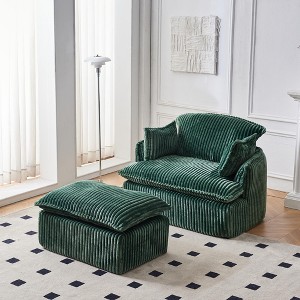 Convertible Compressed Sofa Chair with Ottoman, Modern Corduroy Fabric Armchair for Small Spaces, Living Room, Dorm, or Apartment - 1 of 4