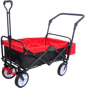 RISOKEYS Folding Collapsible Utility Wagon with Push Bar and Adjustable Handles, 150lbs Capacity Cart Buggy for Beach, Garden,Parks - 1 of 4