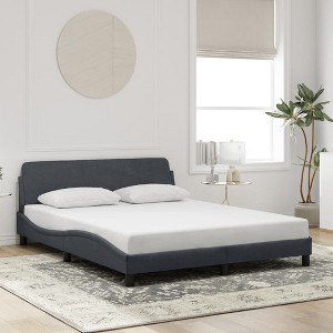 vidaXL Bed Frame without Mattress Dark Gray 59.8"x79.9" Velvet - 1 of 4