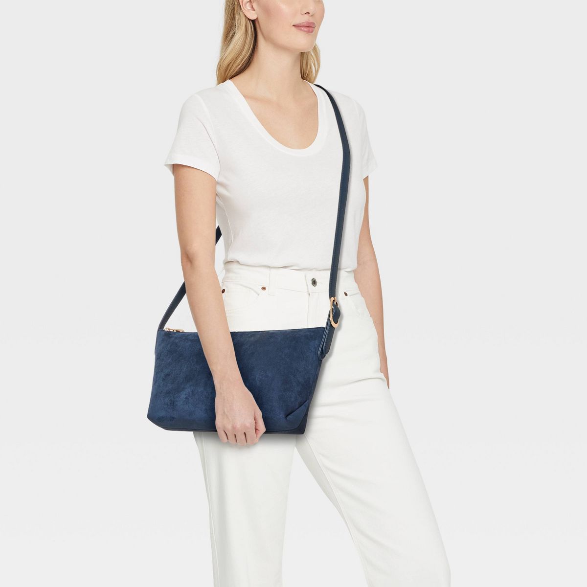 Faux Suede Slouchy Elongated Buckle Strap Crossbody Bag - A New Day™ - thumbnail 7