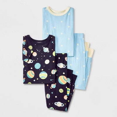 Toddler Boys' 4pc Outerspace and Stars Ribbed Pajama Set - Cat & Jack™ Gray 4T