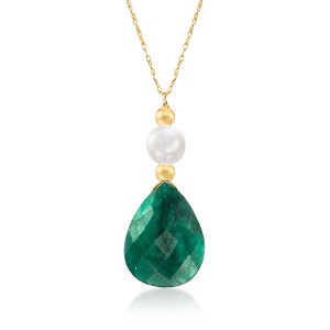 Ross-Simons 8.00 Carat Emerald and Cultured Pearl Necklace in 14kt Yellow Gold - 1 of 3