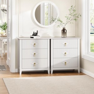 GAOMON 2PACK 27.5"Wide Nightstand Fluted Dresser for Bedroom,3-Drawer Storage End Table for Living Room, Hallway - 1 of 4