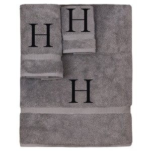 BC BARE COTTON Monogrammed Towel Set, Personalized Gift, Set of 3 - Gray - Black Block - 1 of 4