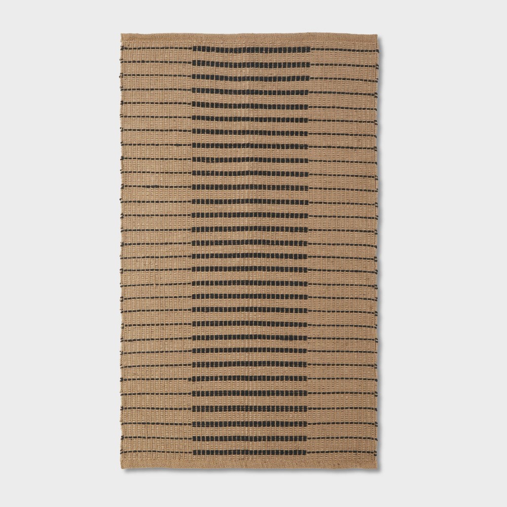3'x5' Reseda Hand Woven Striped Jute Cotton Area Rug Black - Threshold designed with Studio McGee