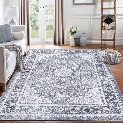 Vintage Area Rug Machine Washable Oriental Distressed Carpet Rug Retro Medallion Stain Resistant Non-Slip Accent Rug