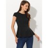 INSPIRE CHIC Women's Elegant Round Neck Cap Sleeve Solid Color Peplum Blouses - 2 of 4