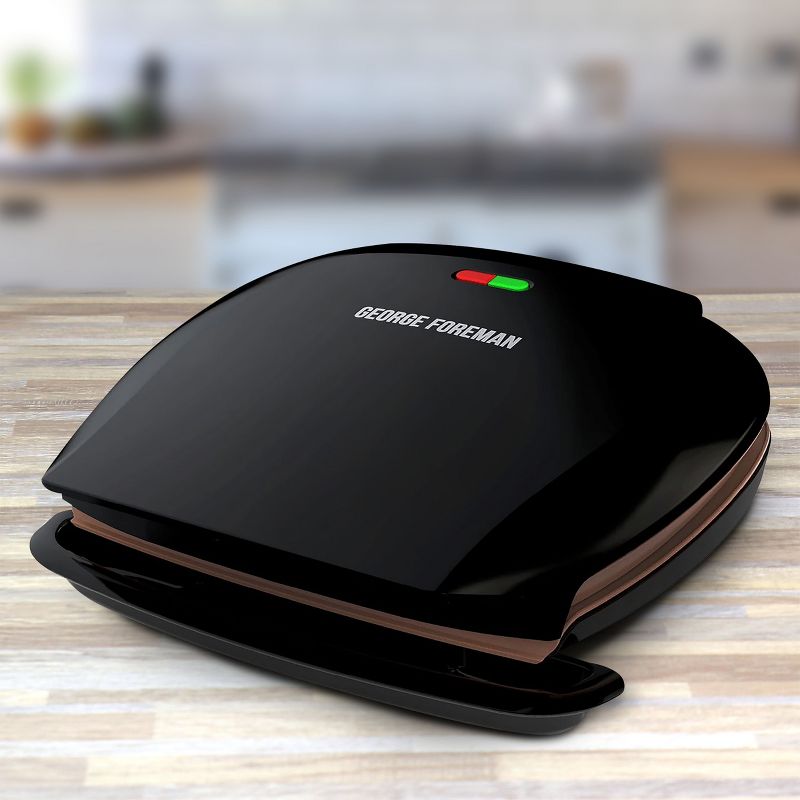 George Foreman 5-Serving Copper Color Classic Plate Electric Panini Press Sandwich Maker in Black, 2 of 7