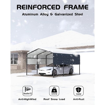 13' x 16' x 10' heavy-duty metal carport with 27-gauge steel roof and 18-gauge frame; ideal for cars, boats, trucks, and tractors; weighs 460 lbs.