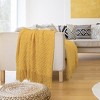 PiccoCasa 100% Acrylic Knit Wave Pattern Soft Tassels Fringe Lightweight Blanket - 2 of 4