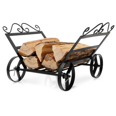Syemin Firewood Racks and Carriers Outdoor Mobile Fireplace Firewood Stand Portable Log Rack Heavy Duty Wood Storage Holder, Black, 20"*16"*11"