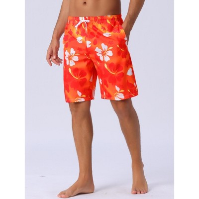 INSPIRE CHIC Men's Tropical Floral Print Elastic Waist Drawstring Hawaiian Summer Beach Swim Shorts Red 32 — фото 2