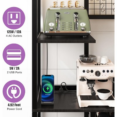 Black Metal 55" Adjustable Baker's Rack with LED Light and Power Outlet