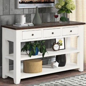 XIYUYEU Modern Solid Pine Wood Console Table,3 Drawers & 2 Tiers Shelves,Foyer Tables for Entryway,Living Room - 1 of 4