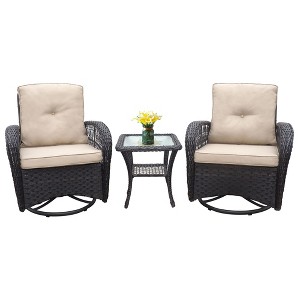 Osparple Outdoor Furniture Set Bistro Set Wicker Woven Rocking Chairs with Cushions Glass Coffee Table for Outdoor, Patio, Terrace - 1 of 4