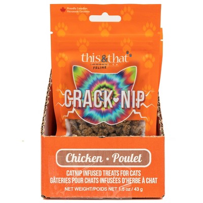 Snack Station: Crack-Nip 12 Pack - Chicken - 1.5 oz Bags - Catnip Infused Cat Treats, Smokey Flavor Protein Rich Bites, This & That Canine Co