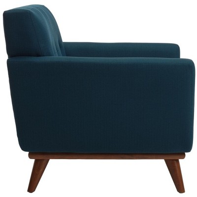 Opal Linen Tufted Accent Chair in Dark Teal with Wooden Legs