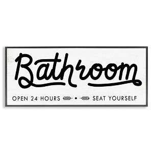 Stupell Industries Seat Yourself Bathroom Sign Framed Giclee Art, Black, 30" x 13" - 1 of 4