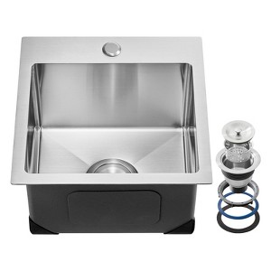 VEVOR 15 inch Kitchen Sink Workstation, 304 Stainless Steel Top Mount Sinks, Drop-In Single Bowl Farmhouse Basin with Accessories, Silver - 1 of 4