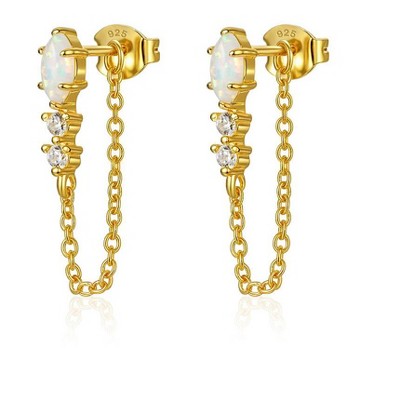 Molenia Gold Chain Earrings for Women: 925 Sterling Silver Opal Stud Dangle Tassel 14K Gold Plated Drop Link Hypoallergenic Dainty Jewelry Gifts