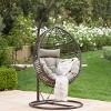 Layla Wicker Hanging Basket Chair Khaki - Christopher Knight Home: Outdoor Swing with Cushion & Steel Stand - 2 of 4