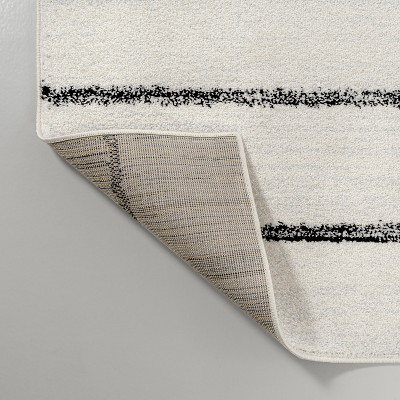 Williamsburg Cream and Black Striped 4' x 6' Synthetic Area Rug