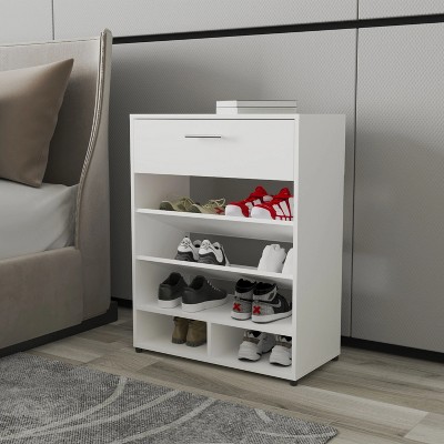 Vynxaria White Shoe Rack with 1 Drawer, Modern Functional Design