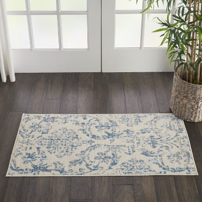 Nourison Jubilant Ivory & Blue Hand-Knotted Spot Rug, 2' x 4'