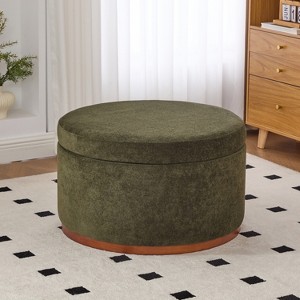 Christopher Knight Home Antonov Round Upholstered Storage Ottoman with Rubberwood Base - 1 of 4