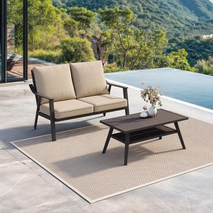 PURPLE LEAF  Rattan Outdoor Patio Furniture Set with Thick Cushion Heavy-Duty Metal Patio Conversation Sets for Backyards Gardens Poolside Porch - 1 of 4