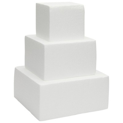 Bright Creations 3 Pieces Square Foam Cake Dummy for Decorating and Wedding Display, Craft Supplies (3 Sizes)