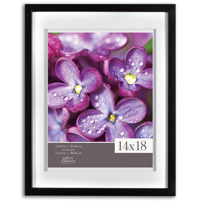 Gallery Solutions 14&#34;x18&#34; Black Wood Wall Frame with Double White Mat 11&#34;x14&#34; Image, 1 of 6