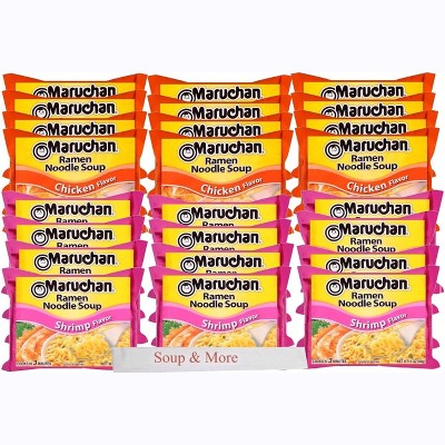 Maruchan Ramen Instant Soup Noodles 24 Count - 12 Shrimp Flavor & 12 Chicken
