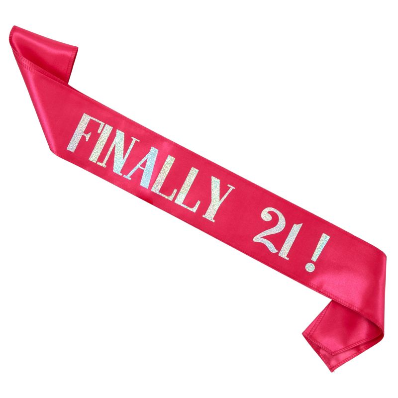 Juvale 21st Birthday Sash and Crown Set, Finally 21 Hot Pink Reflective Sash and Rhinestone Crown Tiara for 21st Birthday Party Supplies, 5 of 11