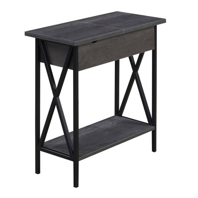 Tucson Flip Top End Table with Charging Station and Shelf Charcoal Gray/Black - Breighton Home
