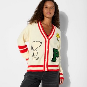 Women's Snoopy Graphic Cardigan - Ivory - 1 of 3