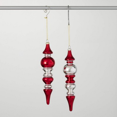 9"H Sullivans Christmas Red Clear Finial Ornament Set of 2  Red