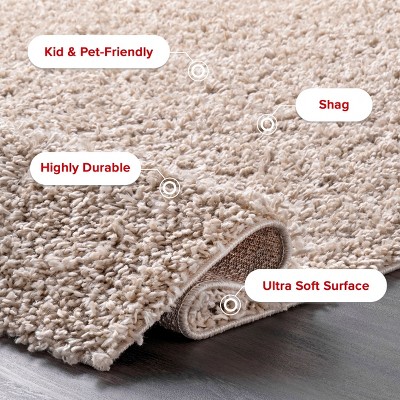 Plush Easy-Care Beige Shag Area Rug 5' x 7'