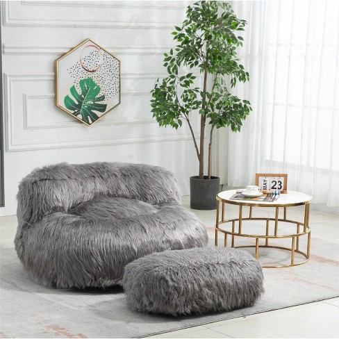 Grey fur discount bean bag chair