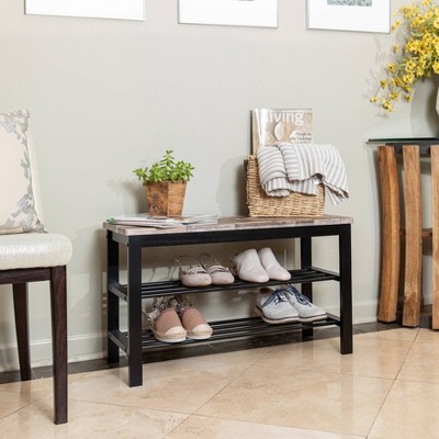 31.5" Entryway Storage Bench and Shoe Rack Distressed Wood Finish Brown - Danya B.: Metal Frame, Non-Upholstered, Rectangular Shape