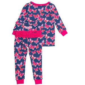RuffleButts Toddler Girls Viscose from Bamboo Ruffle Long Sleeve Pajama Set, Signature Rear Ruffles - 1 of 4