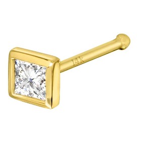 Jewelry Avalanche Bezel Set Princess Cut Diamond Nose Bone Nose Stud - Solid 14K Gold - 22G - 1 of 4