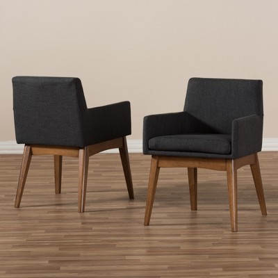 Highland Dark Grey Leather & Walnut Wood Upholstered Armchair