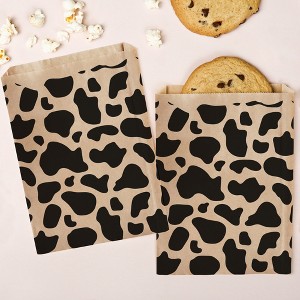Big Dot of Happiness Cow Print Kraft Brown Paper Treat Bags, Western Rodeo Party Individual Greaseproof Brown Paper Sandwich Cookie Bags - 25 Count - 1 of 4