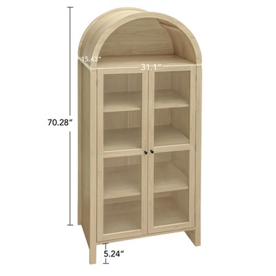 70.28" Tall Natural Arched Kitchen Pantry with Glass Doors
