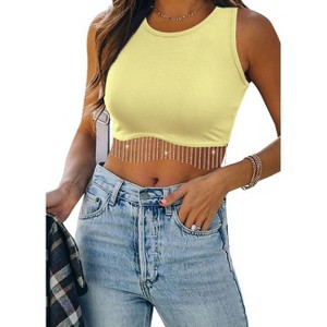 Nlife Womens Western Sparkly Fringe Sleeveless Crop Tops Cowgirl Going Out Cropped Tank Tops with Glitter Tassel - 1 of 4