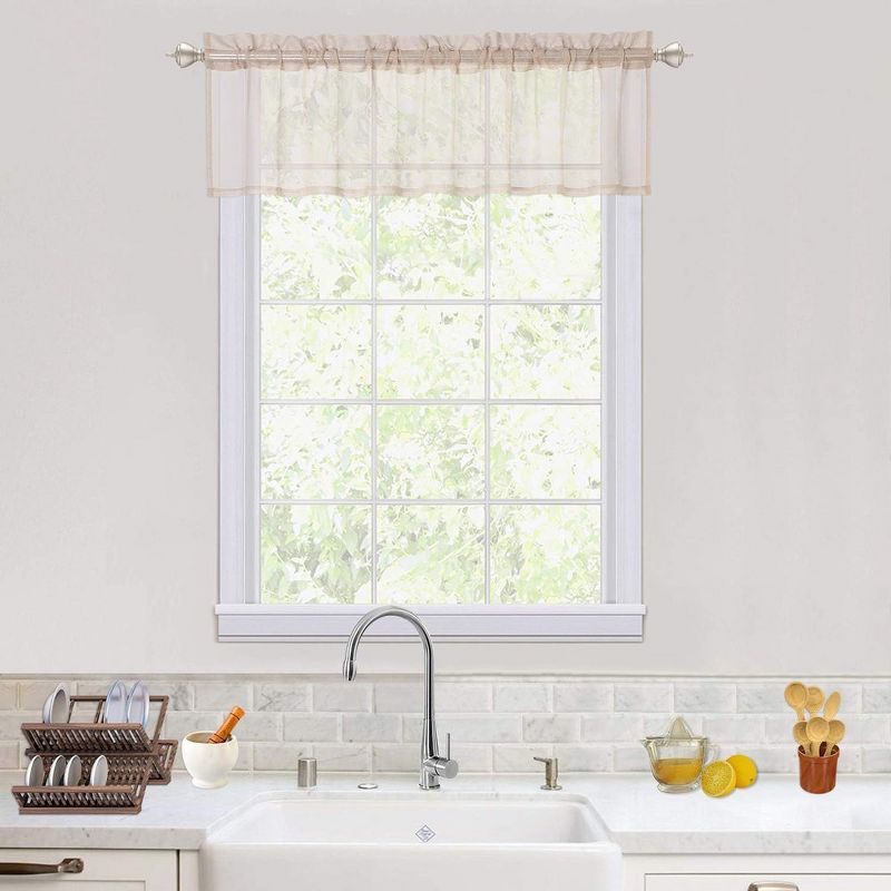 Voile Sheer Rod Pocket Kitchen Valance Curtains for Small Windows, 55" x 15", 1 of 5