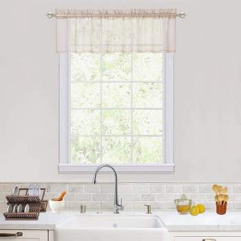Voile Sheer Rod Pocket Kitchen Valance Curtains for Small Windows, 55" x 15"