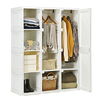 Costway Portable Closet Clothes Foldable Armoire Wardrobe Closet w/12 Cubes Hanging Rods